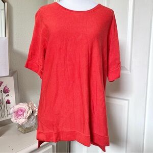 Eileen Fisher Tunic Sweater Women Medium Orange Tencel Lyocell Silk Short Sleeve